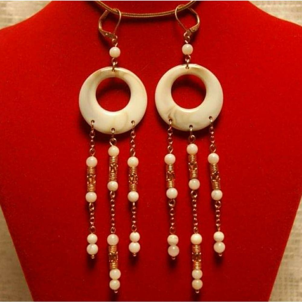 Long Acrylic, Shell, & Copper Chandelier Earrings